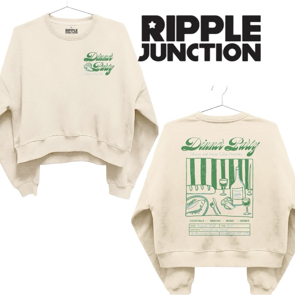 NWT Ripple Junction Cream Sweater with Green Graphic - Picture 2 of 7